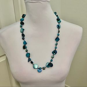 Aqua Blue Iridescent Beaded Necklace